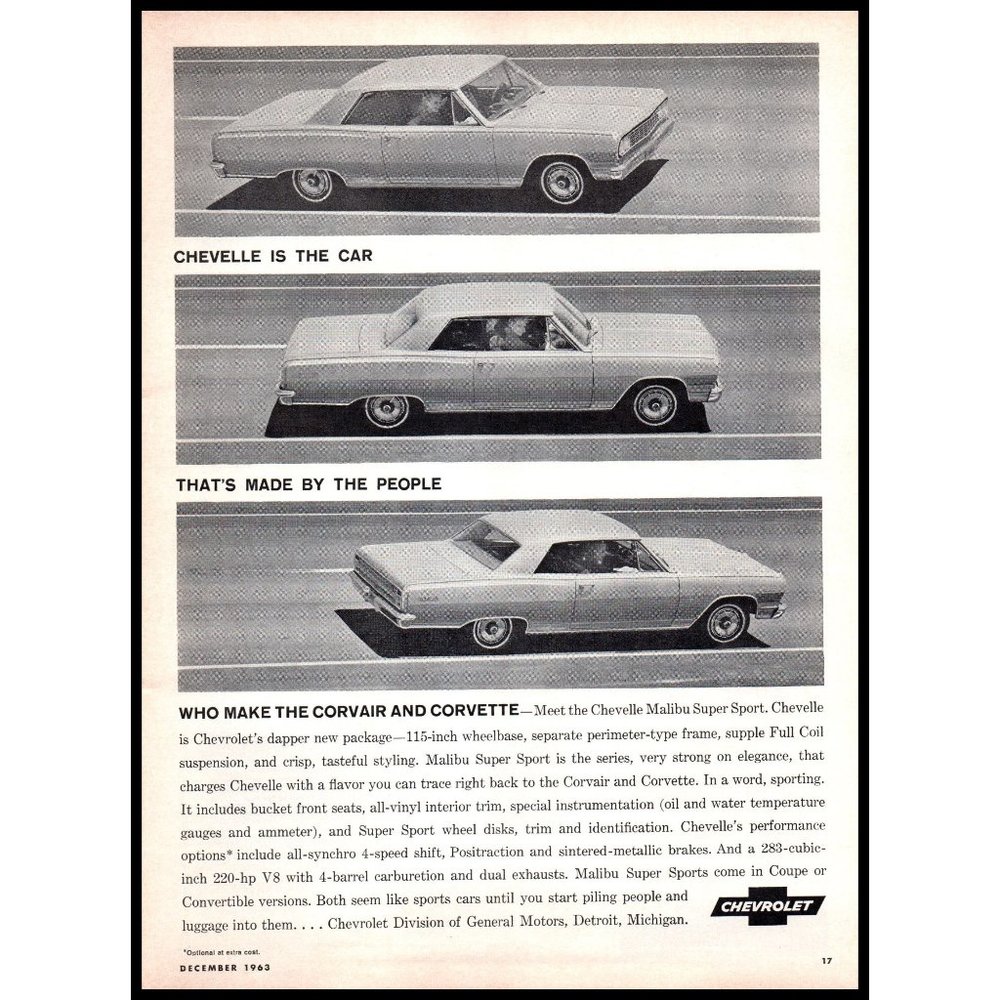 1964 Chevy Chevelle Malibu Super Sport Coupe Vintage Print Ad Wall Art Photo